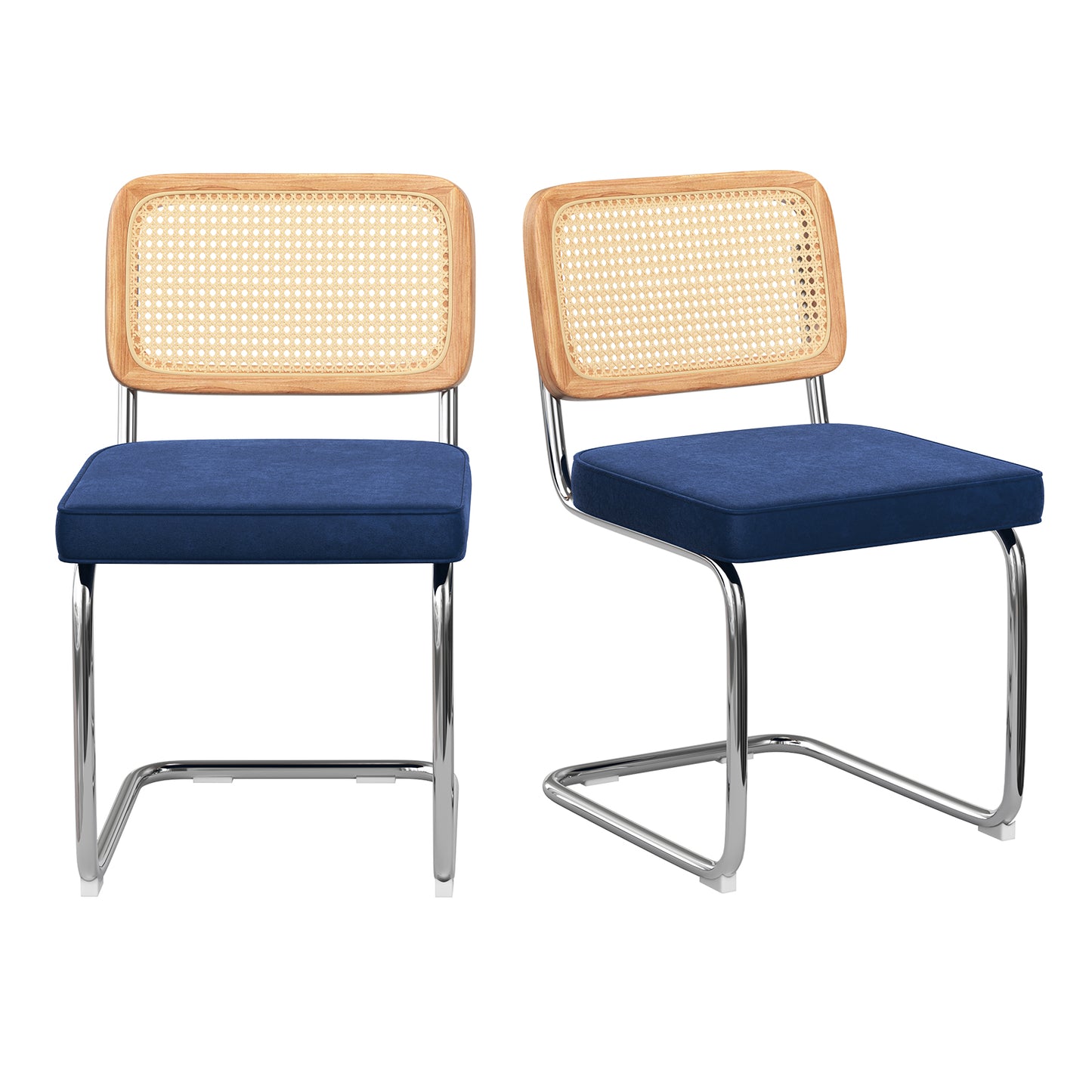 Farini Dining Chairs Set of 2, Mid-Century Modern Kitchen Chairs with Rattan Backrest & Velvet Upholstery