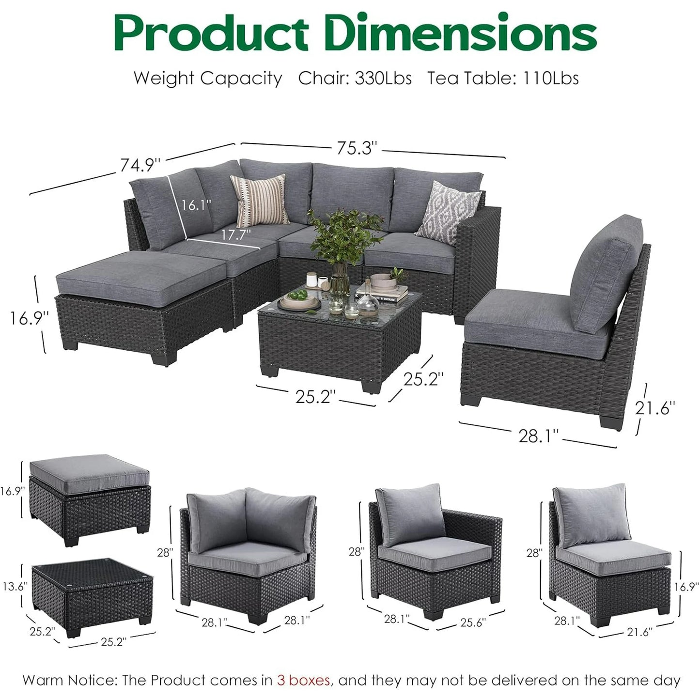 Farini Outdoor Wicker conversation sets, (4,7,9 Pieces) Patio Furniture Sofa Set with Coffee Table, All Weather for Garden, Backyard, Balcony