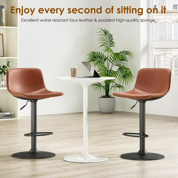 Farini Adjustable Bar Stools Set of 2, Modern Swivel Bar Stools, Bar Height Stools with Back Support, Pu Leather Bar Stool for Kitchen Island Counter