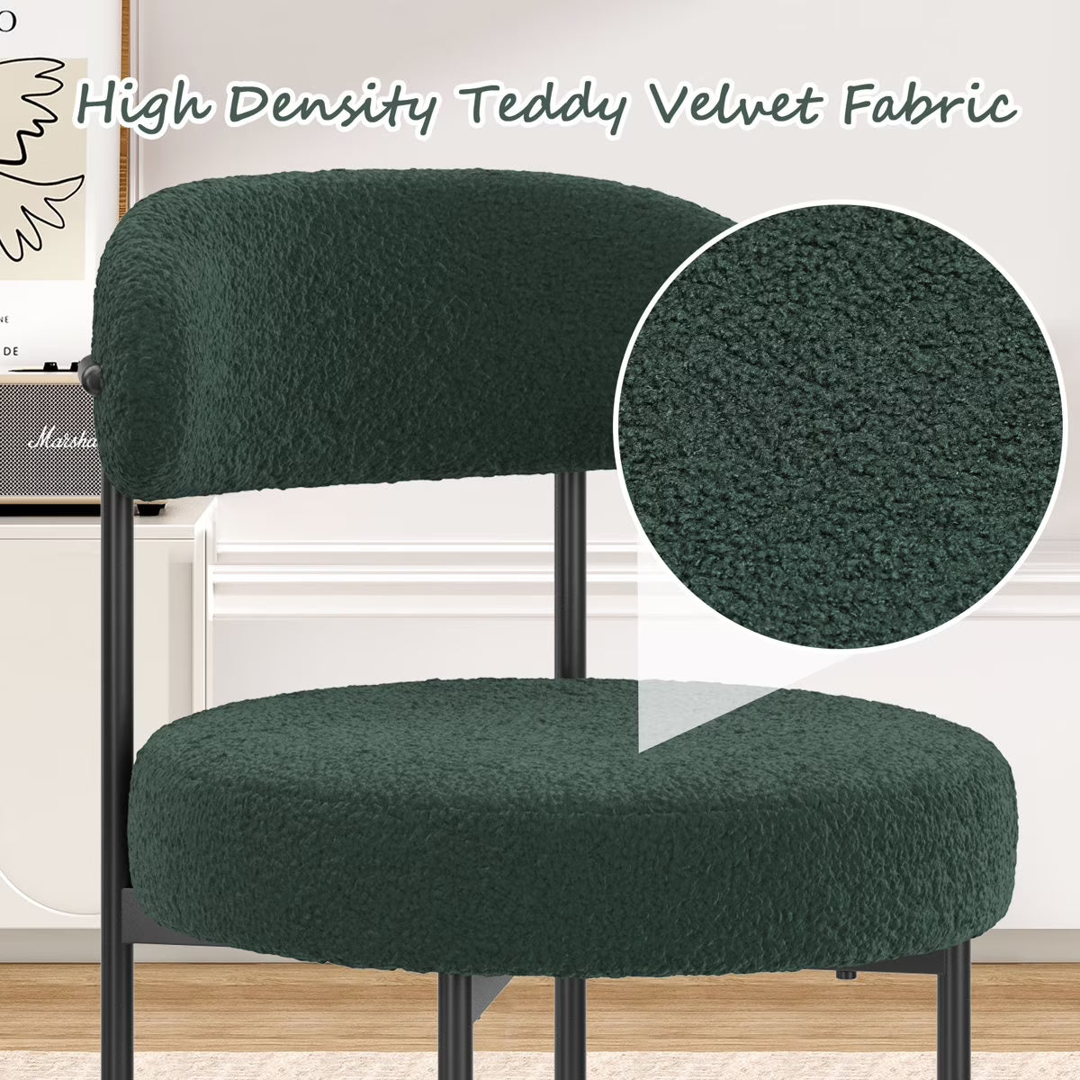 Farini Mid-Century Modern Dining Chairs Set of 4, Upholstered Kitchen Chairs with Metal Legs for Dining Room, Living Room, Cafe, Green