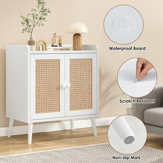 Farini 2Pcs Sideboard Buffet Cabinet Bar Cabinets with Rattan Decorated Doors(White)