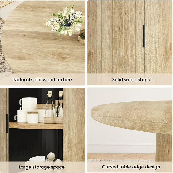 Farini 43" Round Dining Table, Modern Wood Kitchen Table with Hidden Storage & Metal Base, Seats 4, for Dining Room or Kitchen, Natural
