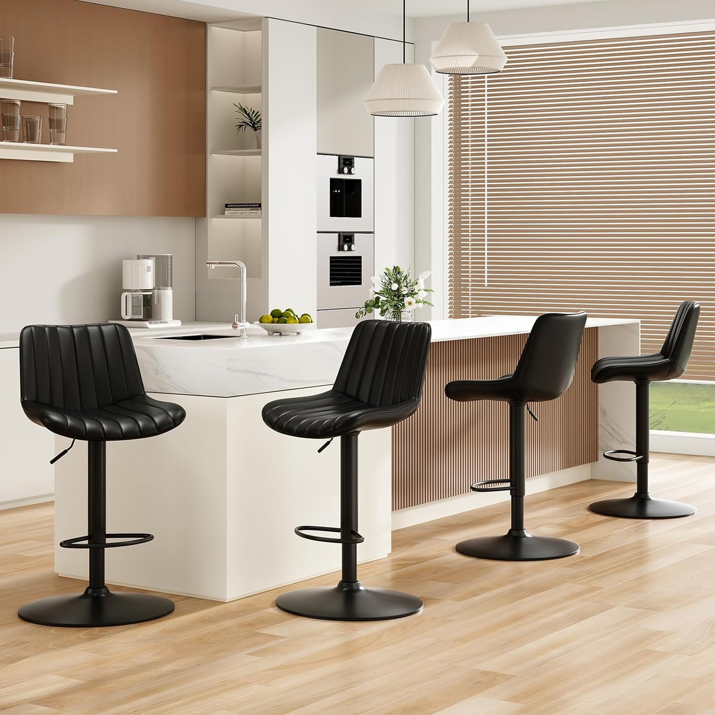 Farini Bar Stools Set of 2, Swivel Adjustable Barstools, Bar Height Stools with Back Support, PU Leather Counter Height Bar Chairs for Kitchen Island Rustic Barstool