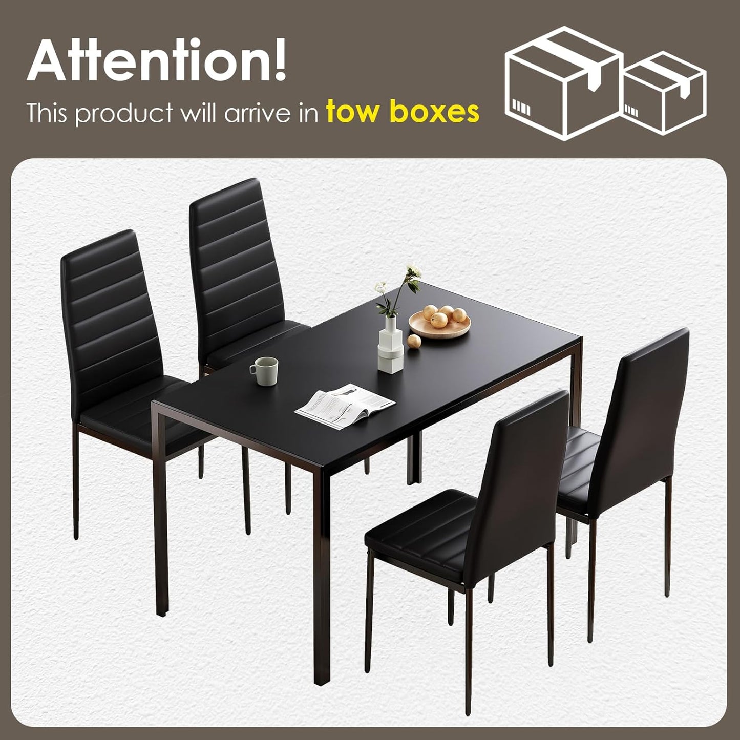 Farini 5-Piece Dining Table Set for Dining Room,4 Upholstered PU Chairs and 1 Table
