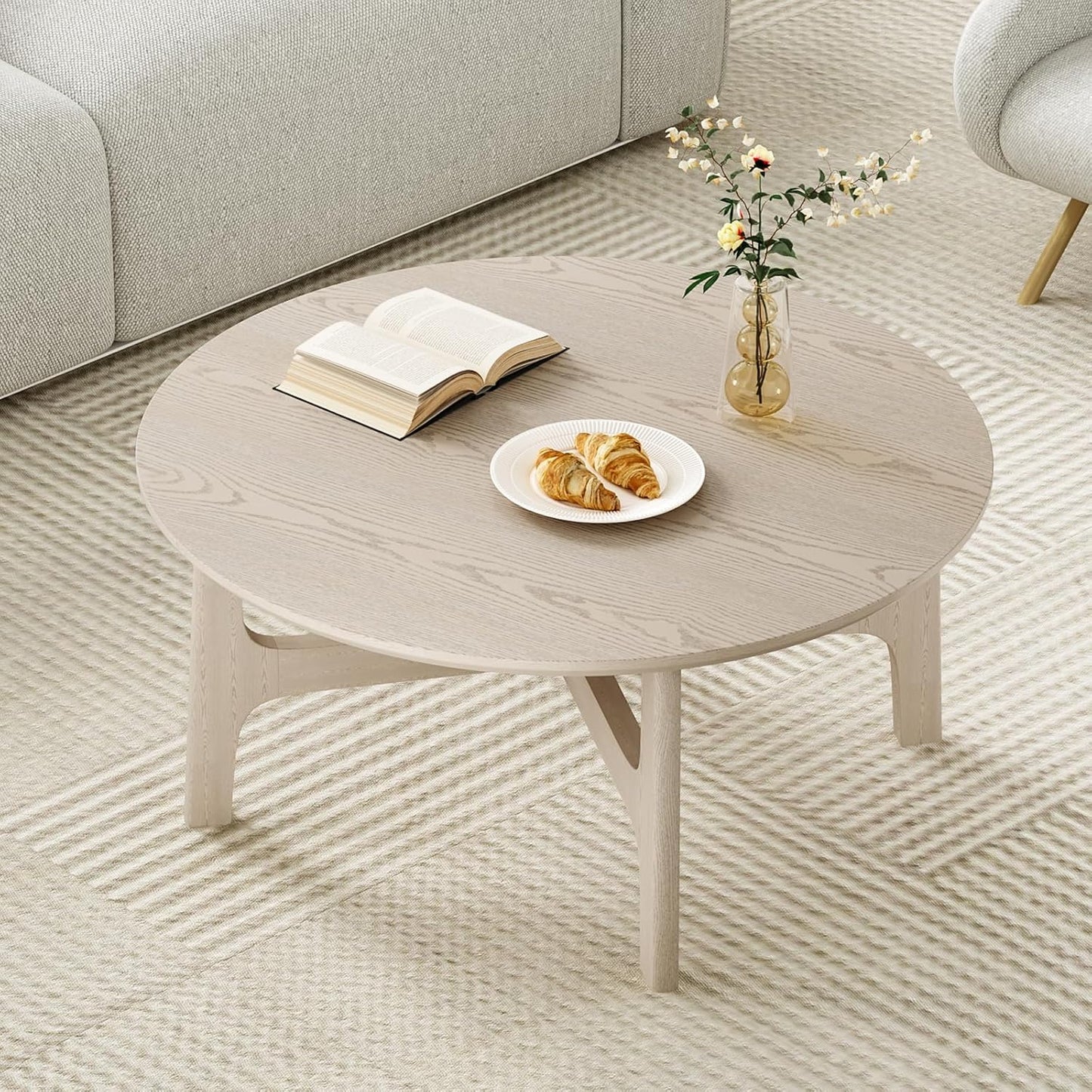Farini Round Coffee Table,39" Wood Side Coffee Table for Living Room, White