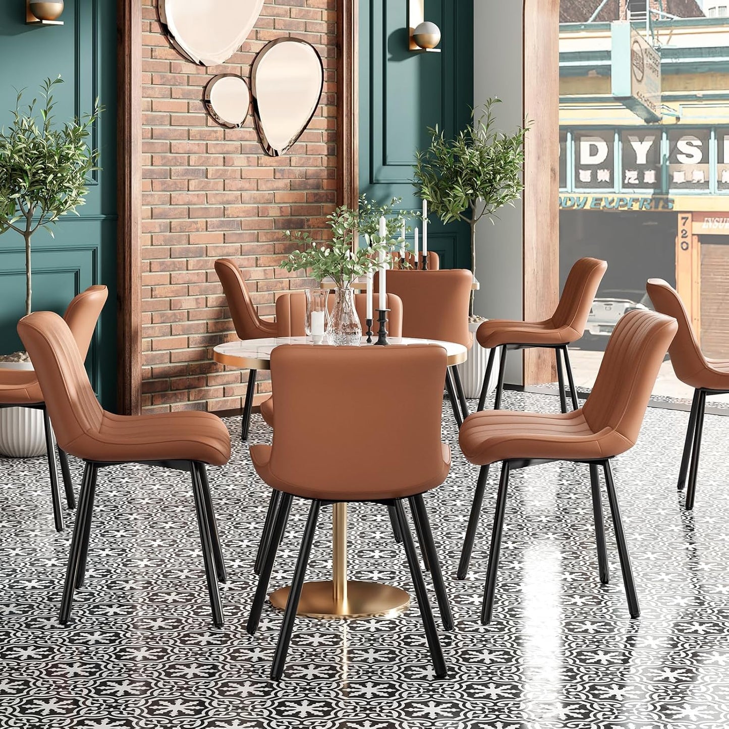 Farini Dining Chairs Set of 2, Faux Leather Kitchen & Dining Room Chairs for Dining Room, Mid Century Modern Dining Table Chairs with Metal Legs