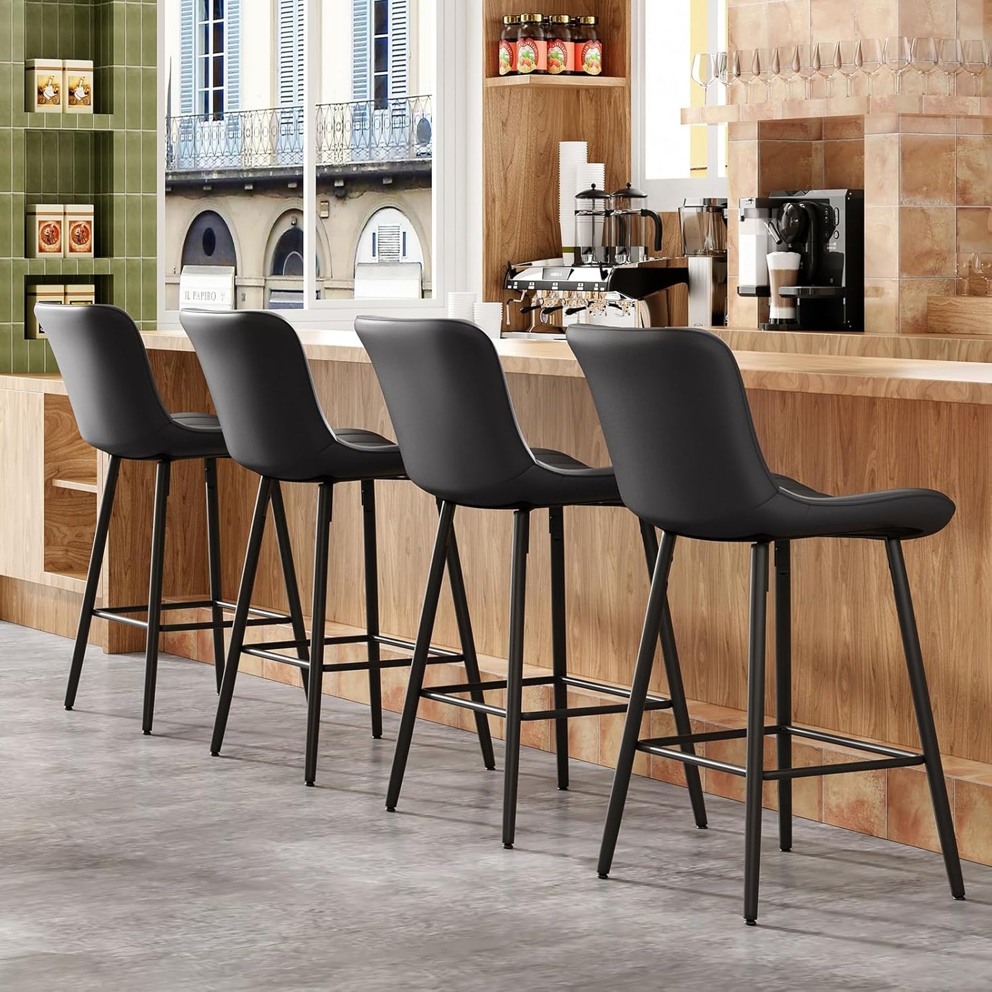 Farini 26 Inch Counter Stools Set of 2, Faux Leather Barstool Modern Counter Chair, Counter Height Bar Stools, Counter Height Stools Barstools for Dining Room Kitchen Islands