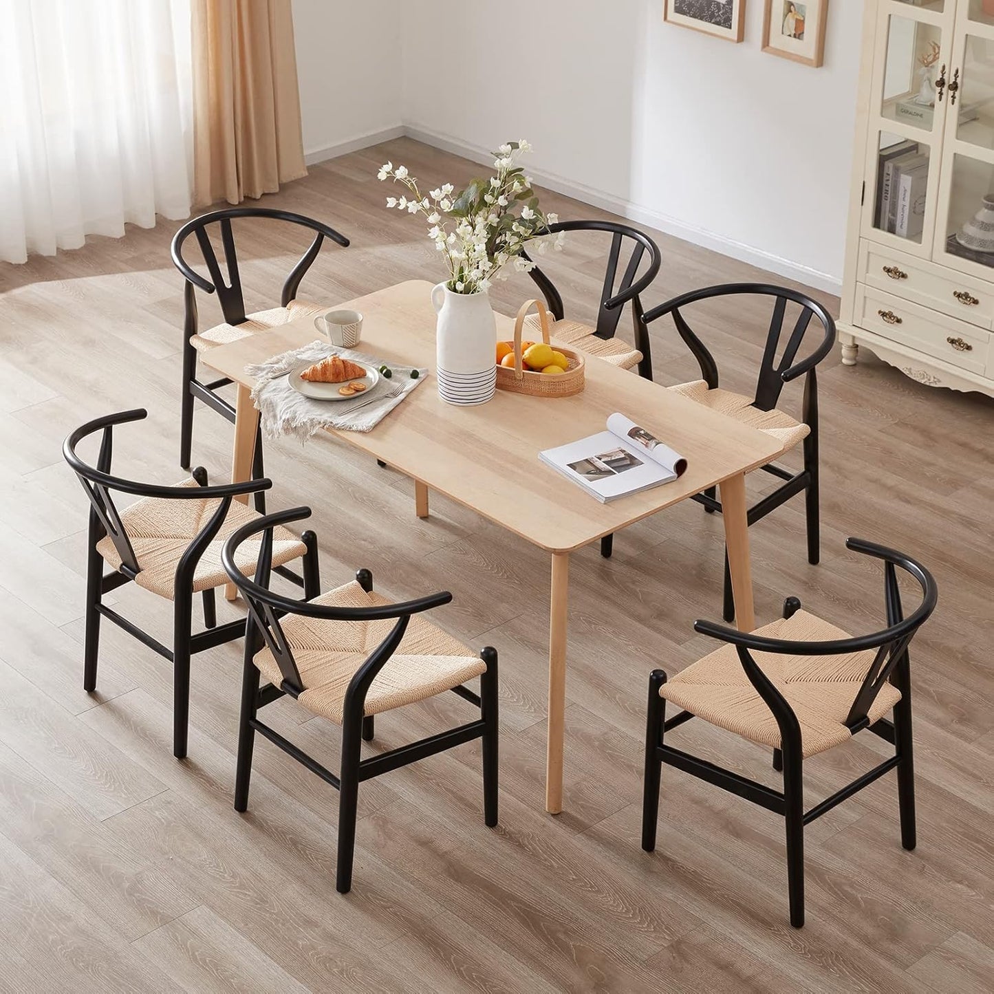 Farini Fully Assembled Wishbone Rattan Dining Room Chairs, Set of 2 or 4