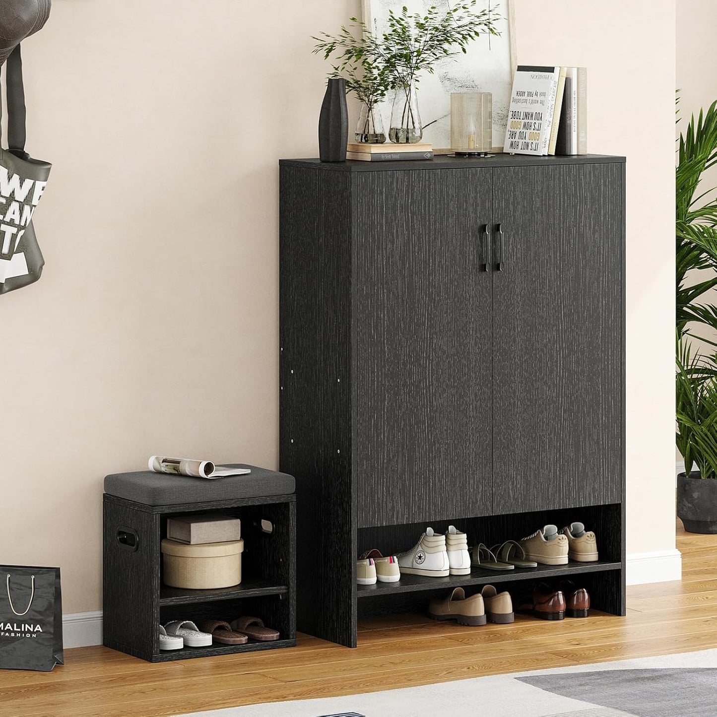 Farini Shoe Cabinet with Doors, 7 Tier 28 Pairs Shoe Cabinet Storage for Entryway, Hidden Narrow Shoe Cabinets with Adjustable Shelves for Hallway, Living Room