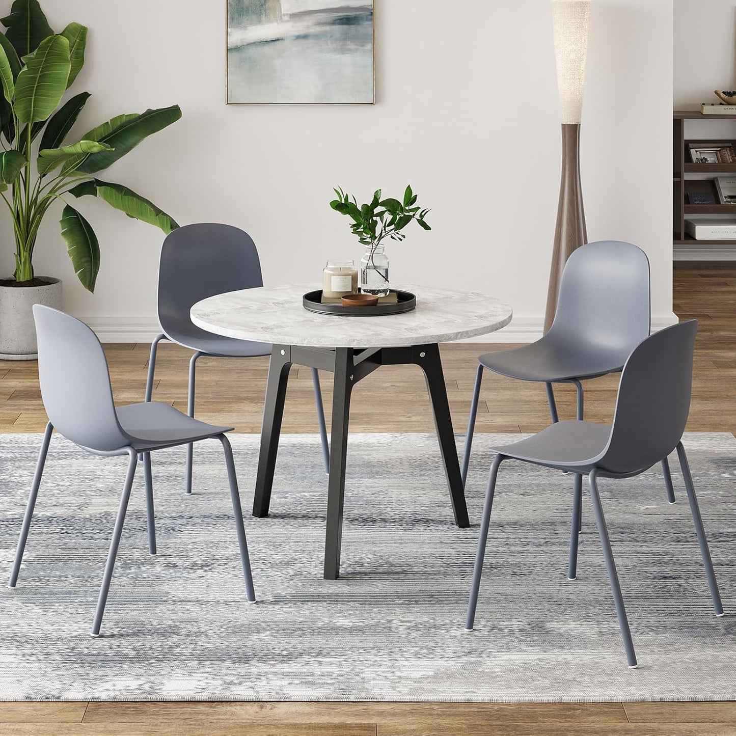 Modern Plastic Stackable Dining Chair Set of 4 with Metal Legs for Indoor or Outdoor