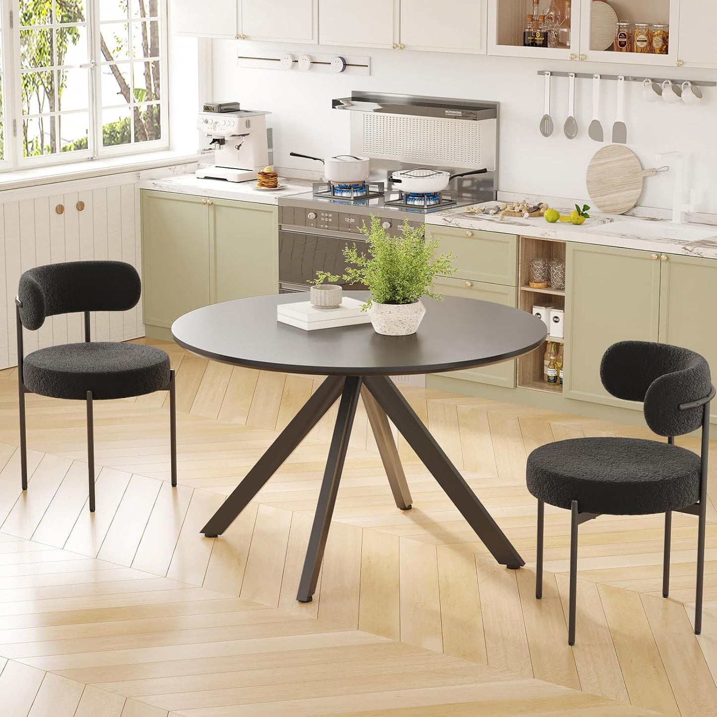 Farini Black Dining Table for 4-6 Person,47" Round Wooden Dining Table (47 inch,120cm)