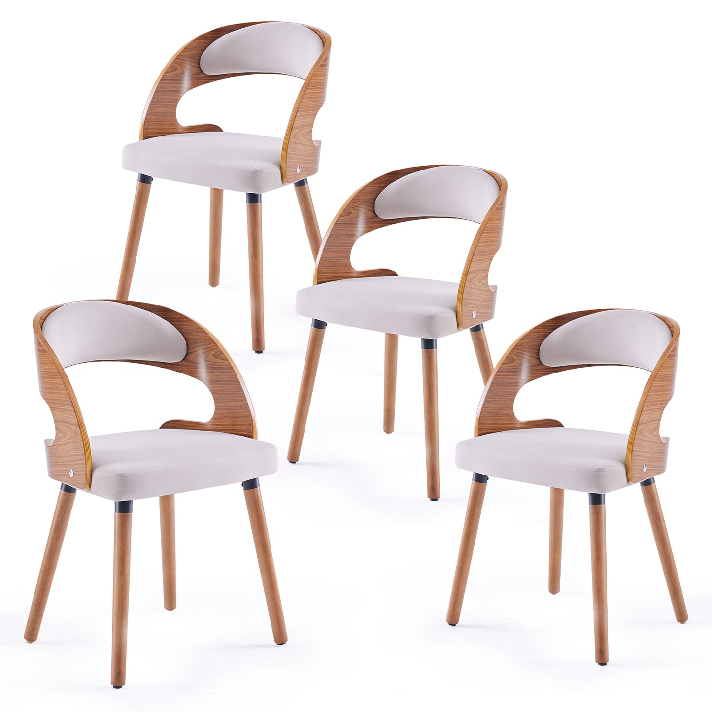 Farini Set of 2 or 4 Wood Dining Chairs with Curved Backrest for Kitchen Dining Room