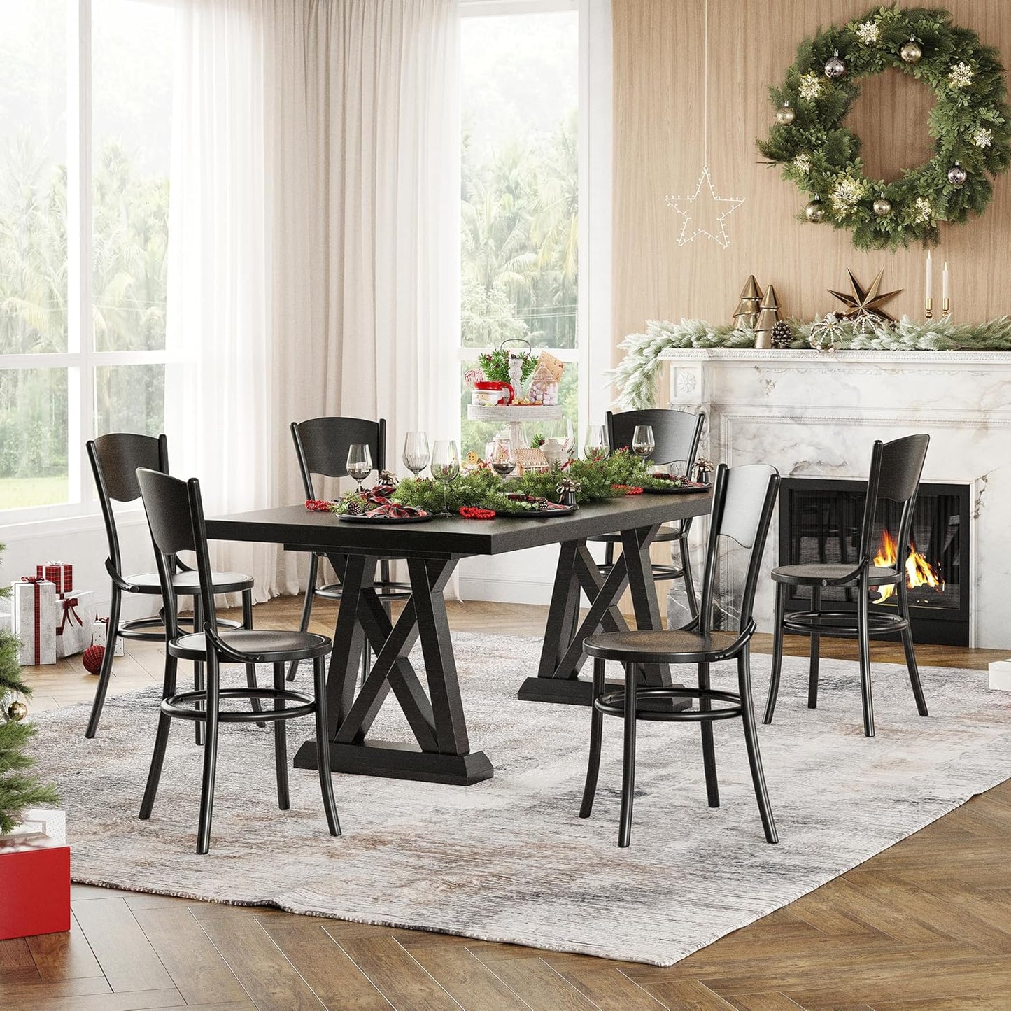 Farini Solid Wood Dining Chairs Set of 2, Farmhouse Kitchen & Dining Room Chairs for Mid Century Dining Table, Fully Assembled