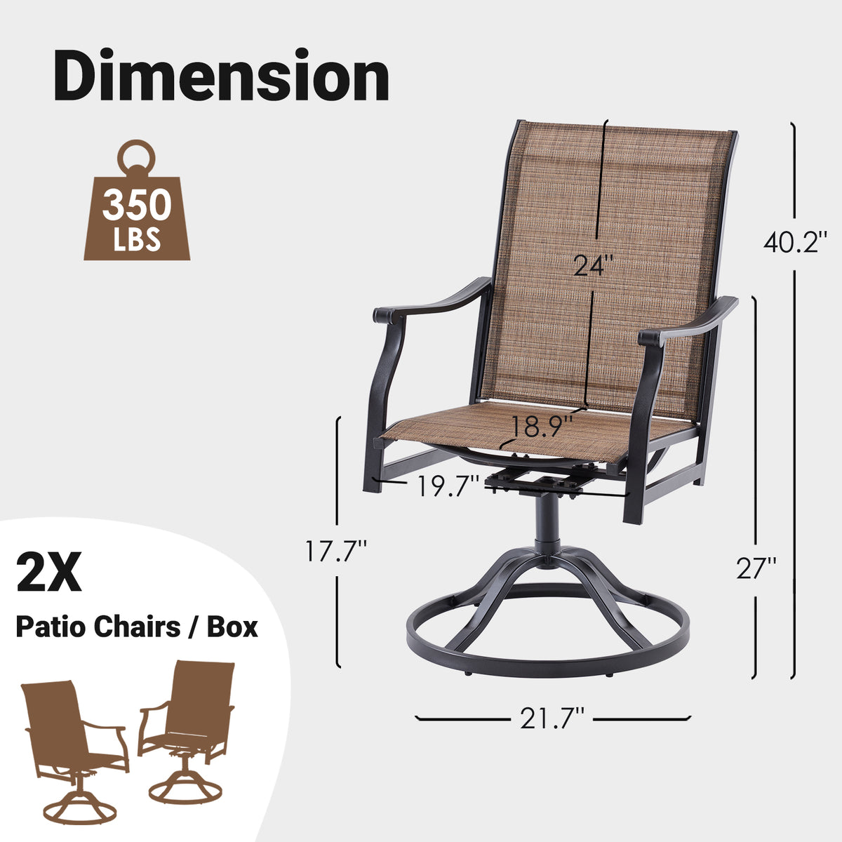 Farini Outdoor 360° Swivel Dining Chairs Set of 6, Textilene Fabric, Rust-Resistant Metal Frame, All-Weather Ergonomic Seating for Patio, Backyard or Balcony, Brown