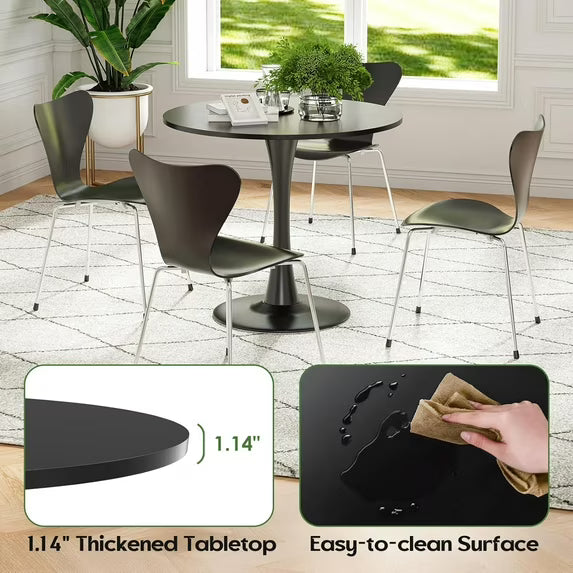 Farini 31.5" Round Dining Table, Wood Top with Metal Pedestal Base, Seats 2-4 People, Black