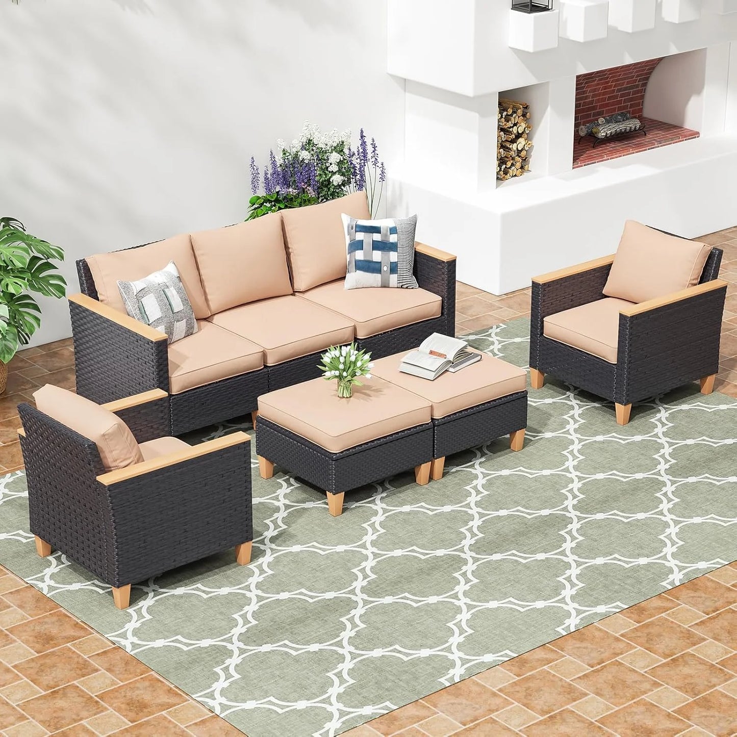 Farini Patio Furniture Set, Outdoor Sectional Furniture Set with Cushions, Wicker Patio Conversation Set Outdoor Sectional Sofa, All-Weather PE Rattan Sofa for Garden, Backyard and Poolside