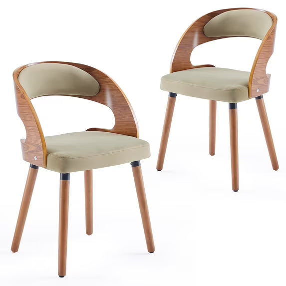 Farini Set of 2 Wood Dining Chairs with Curved Backrest for Kitchen Dining Room, Green