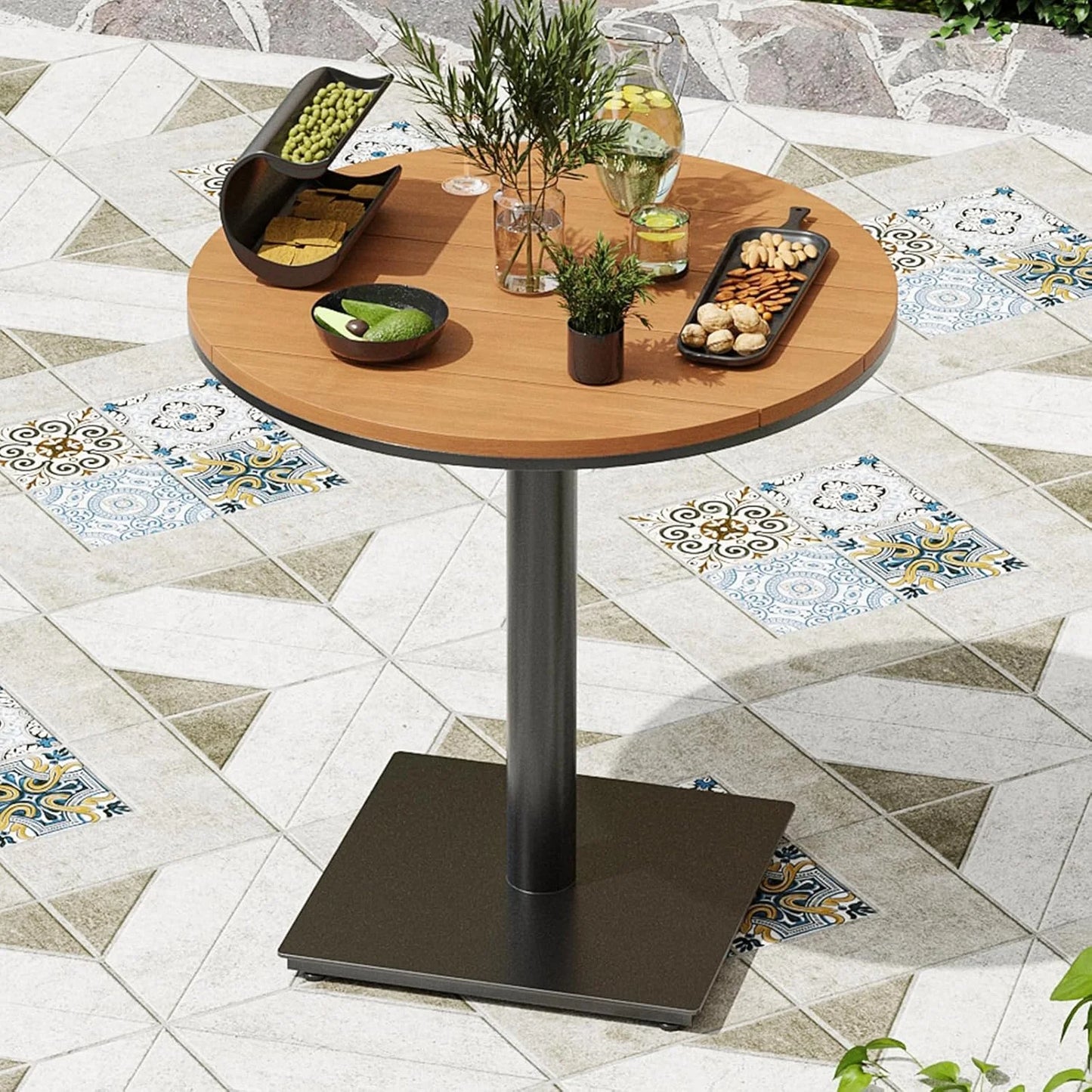Farini Patio Furniture Table, Outdoor Dining Set of Patio Table, Plastic Wooden Top Outdoor Furniture Table for Lawn, Deck, Backyard, Poolside