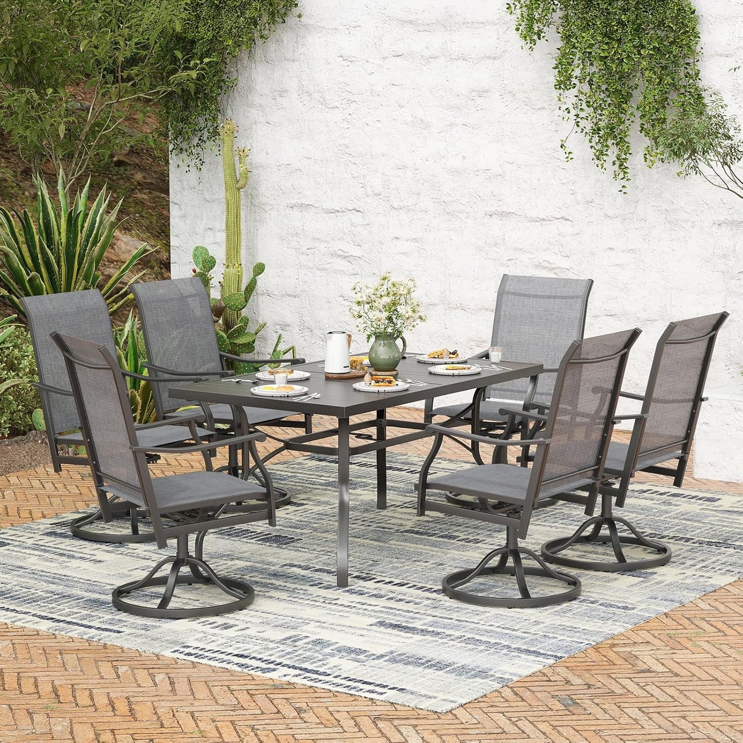 Farini Outdoor Dining Chairs Set, 360°Swivel Patio Dining Chair with Textilene Fabric, Outdoor Metal Armchair All Weather Resistant, Ergonomic Comfort, Perfect for Patio, Backyard, Balcony