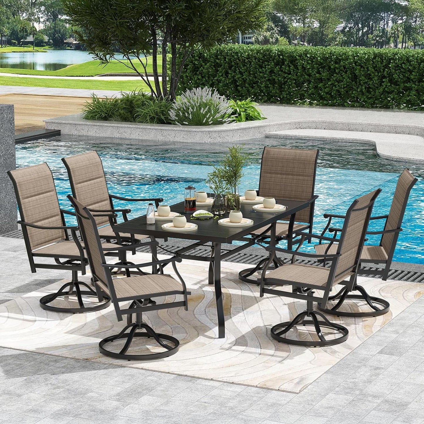 Farini Outdoor Dining Chairs Set, 360°Swivel Patio Dining Chair with Textilene Fabric, Outdoor Metal Armchair All Weather Resistant, Ergonomic Comfort, Perfect for Patio, Backyard, Balcony