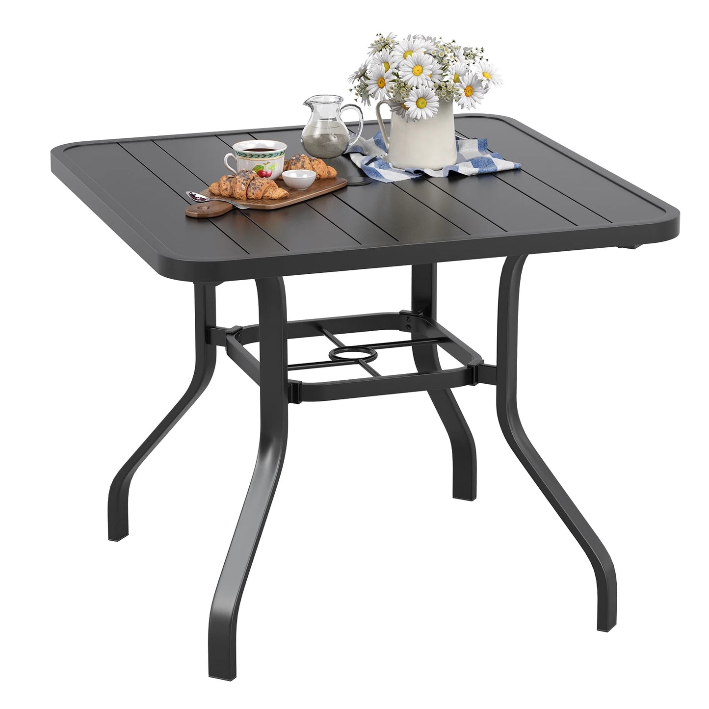 Farini Patio Dining Table, Square Outdoor Dining Table with 1.57" Umbrella Hole for Patio Graden Backyard and Poolside