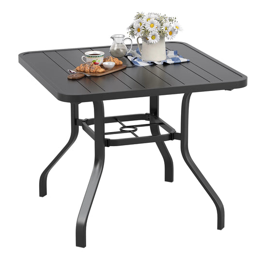 Farini Patio Dining Table, Square Outdoor Dining Table with 1.57" Umbrella Hole for Patio Graden Backyard and Poolside