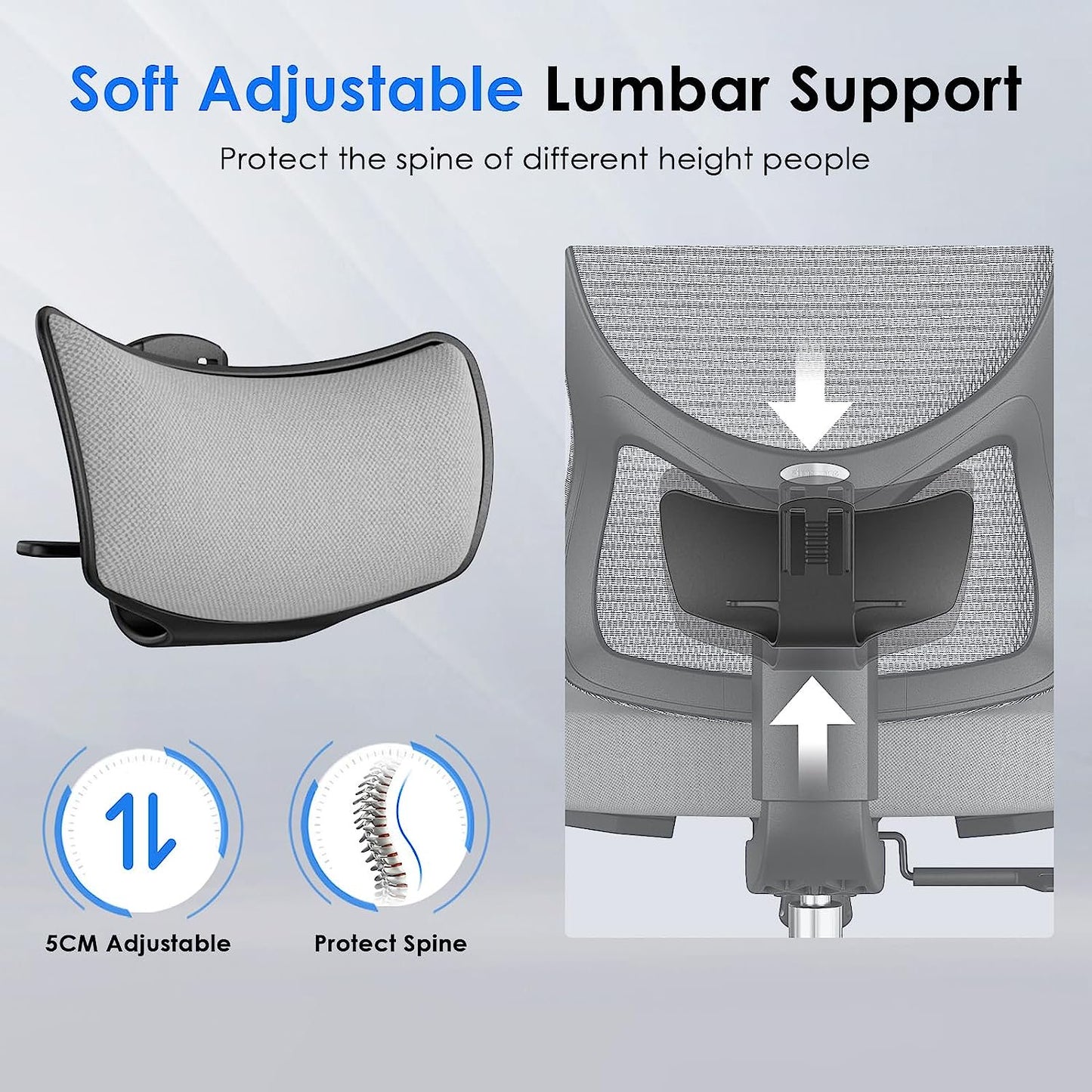 Farini Ergonomic Mesh Office Chair, Computer Desk Chair Ergonomic with Headrest, Adjustable Lumbar Support and 3D Armrests, High Back Office Chair