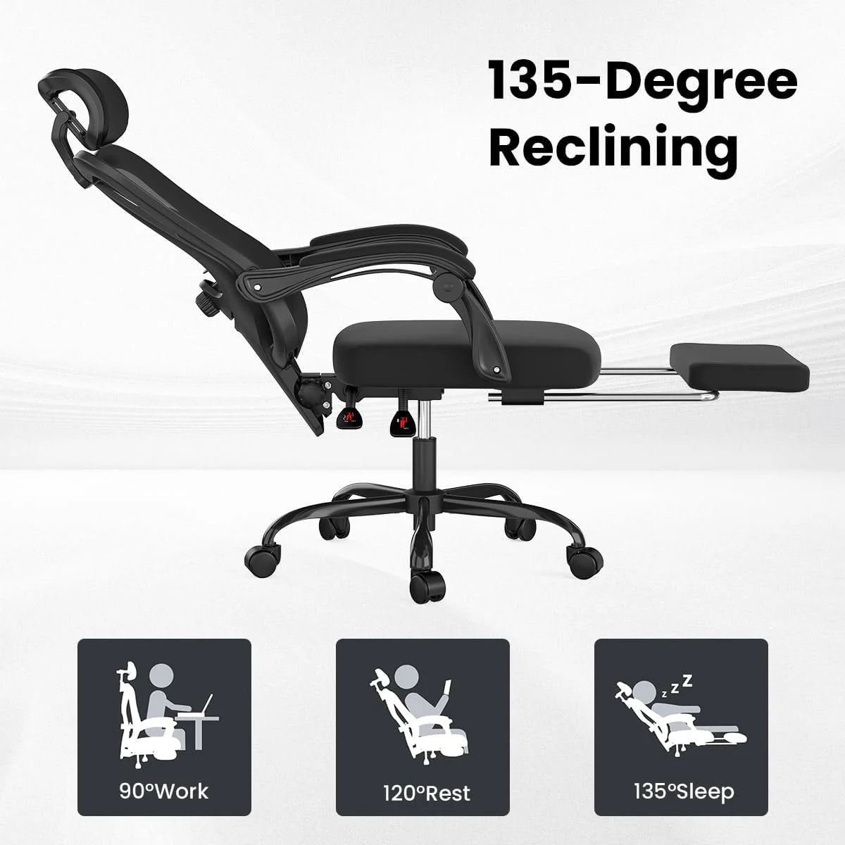 Farini Ergonomic Office Chair with Footrest, Mesh Office Desk Chair with Headrest, High Back Computer Chair with Adjustable Lumbar Support for Home Office Study Room Bedroom