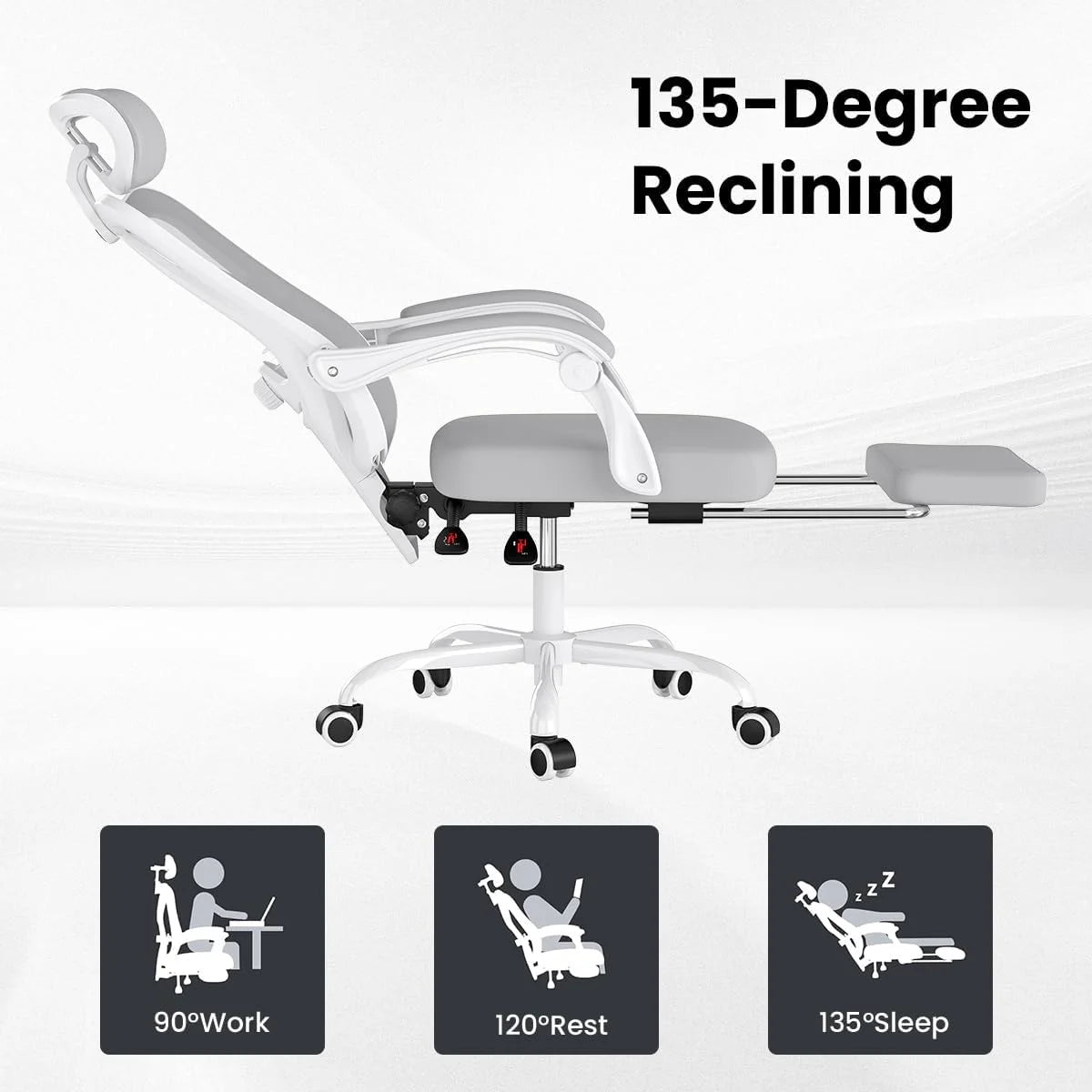 Farini Ergonomic Office Chair with Footrest, Mesh Office Desk Chair with Headrest, High Back Computer Chair with Adjustable Lumbar Support for Home Office Study Room Bedroom