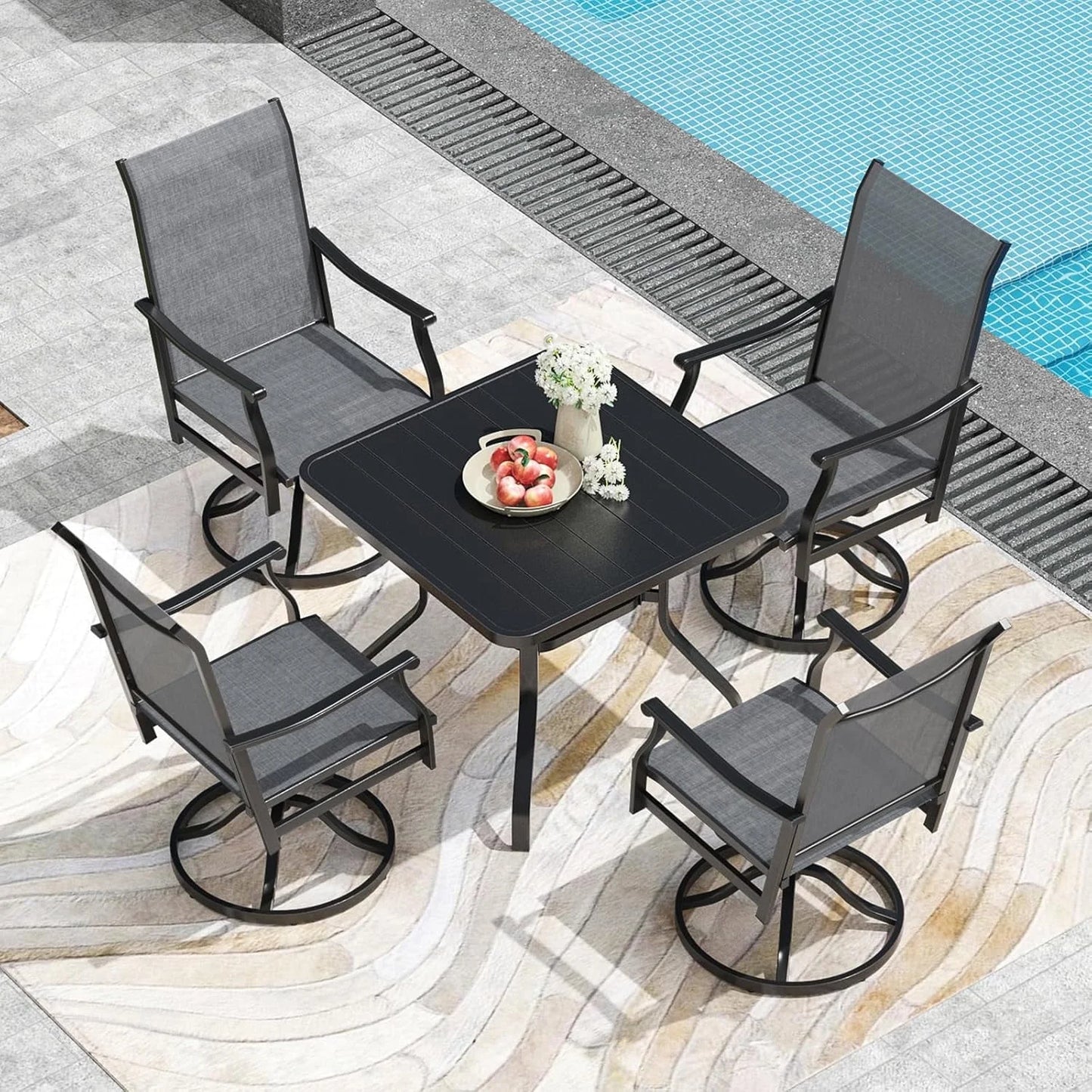Farini Outdoor Dining Chairs Set, 360°Swivel Patio Dining Chair with Textilene Fabric, Outdoor Metal Armchair All Weather Resistant, Ergonomic Comfort, Perfect for Patio, Backyard, Balcony