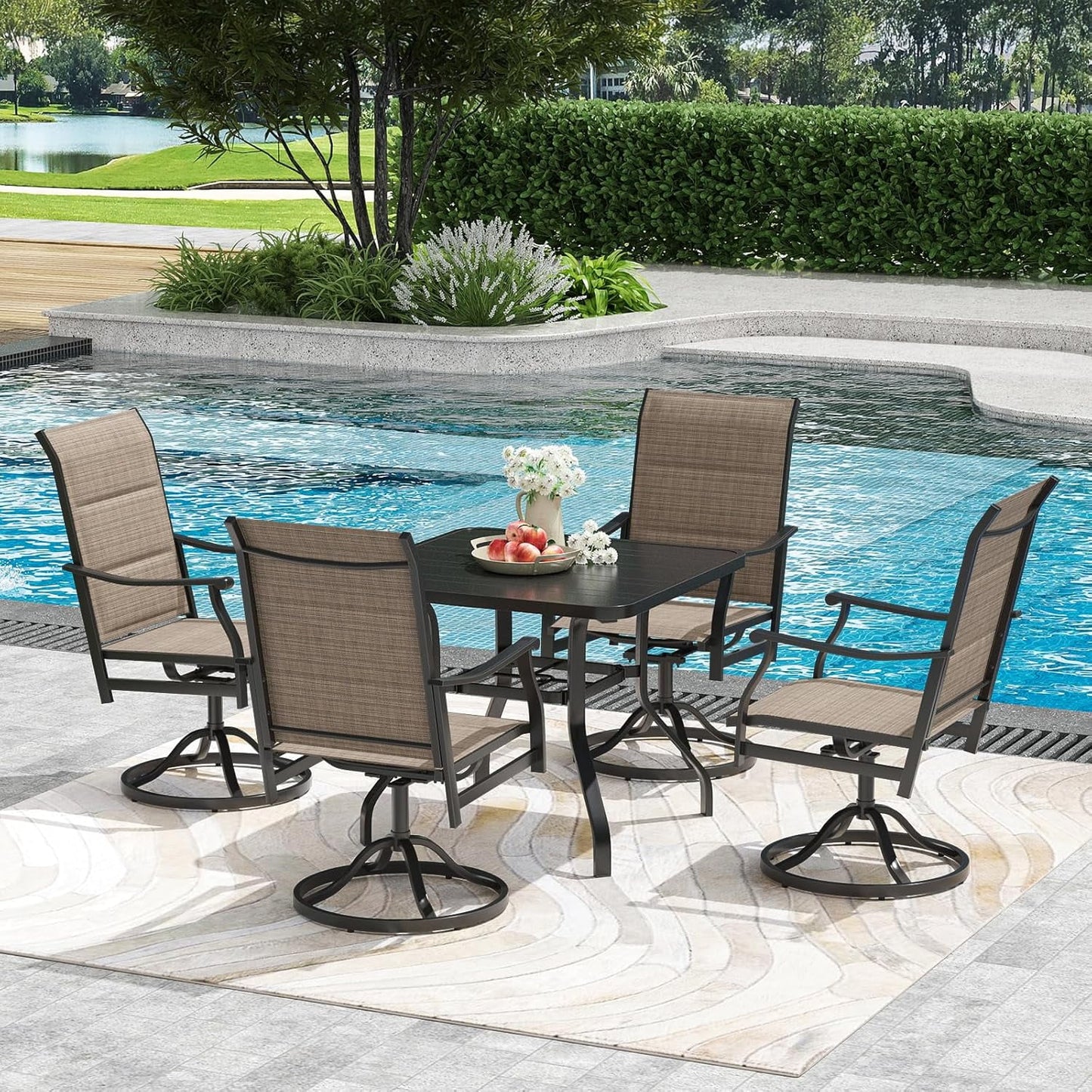 Farini Outdoor Dining Chairs Set, 360°Swivel Patio Dining Chair with Textilene Fabric, Outdoor Metal Armchair All Weather Resistant, Ergonomic Comfort, Perfect for Patio, Backyard, Balcony