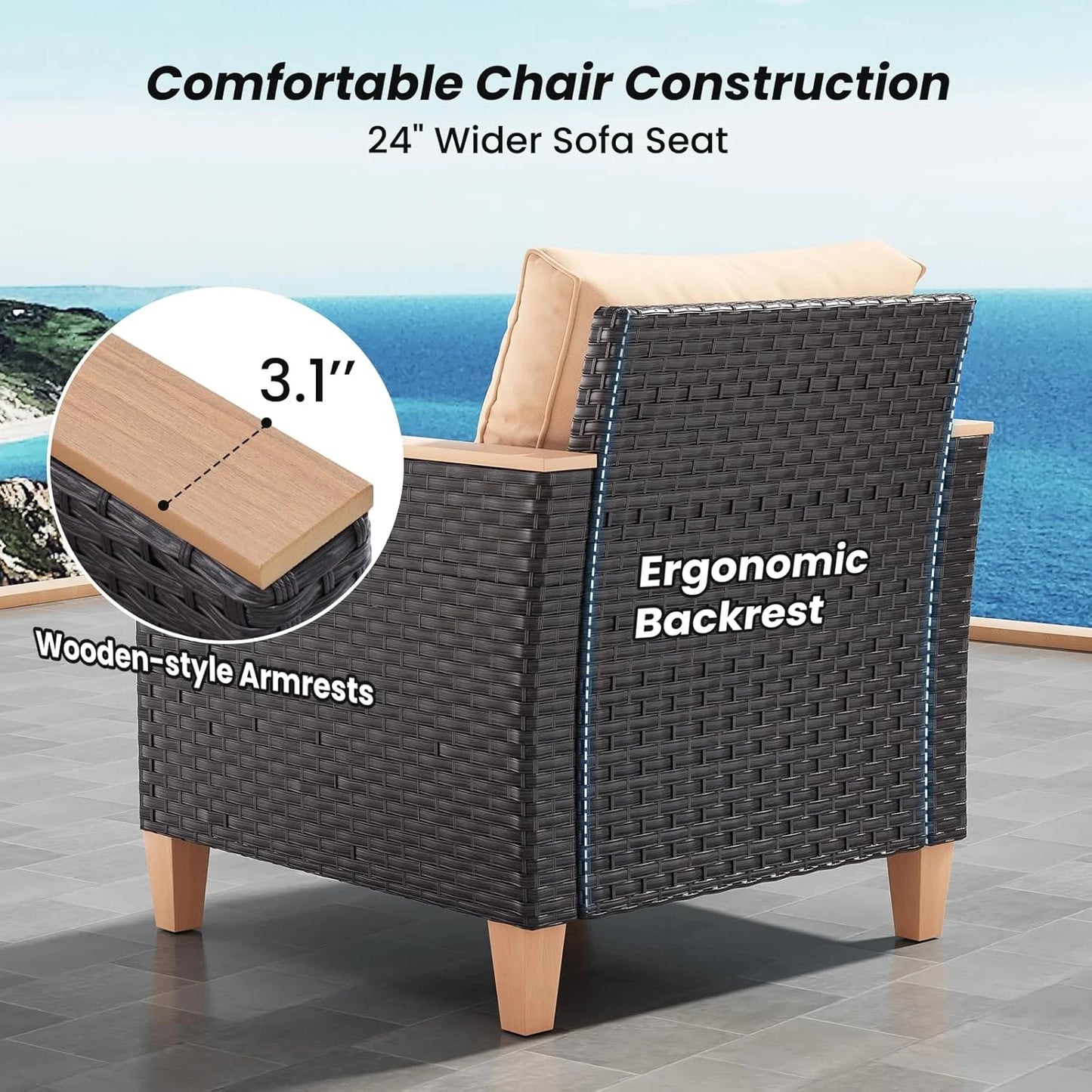 Farini Patio Furniture Set, Outdoor Sectional Furniture Set with Cushions, Wicker Patio Conversation Set Outdoor Sectional Sofa, All-Weather PE Rattan Sofa for Garden, Backyard and Poolside