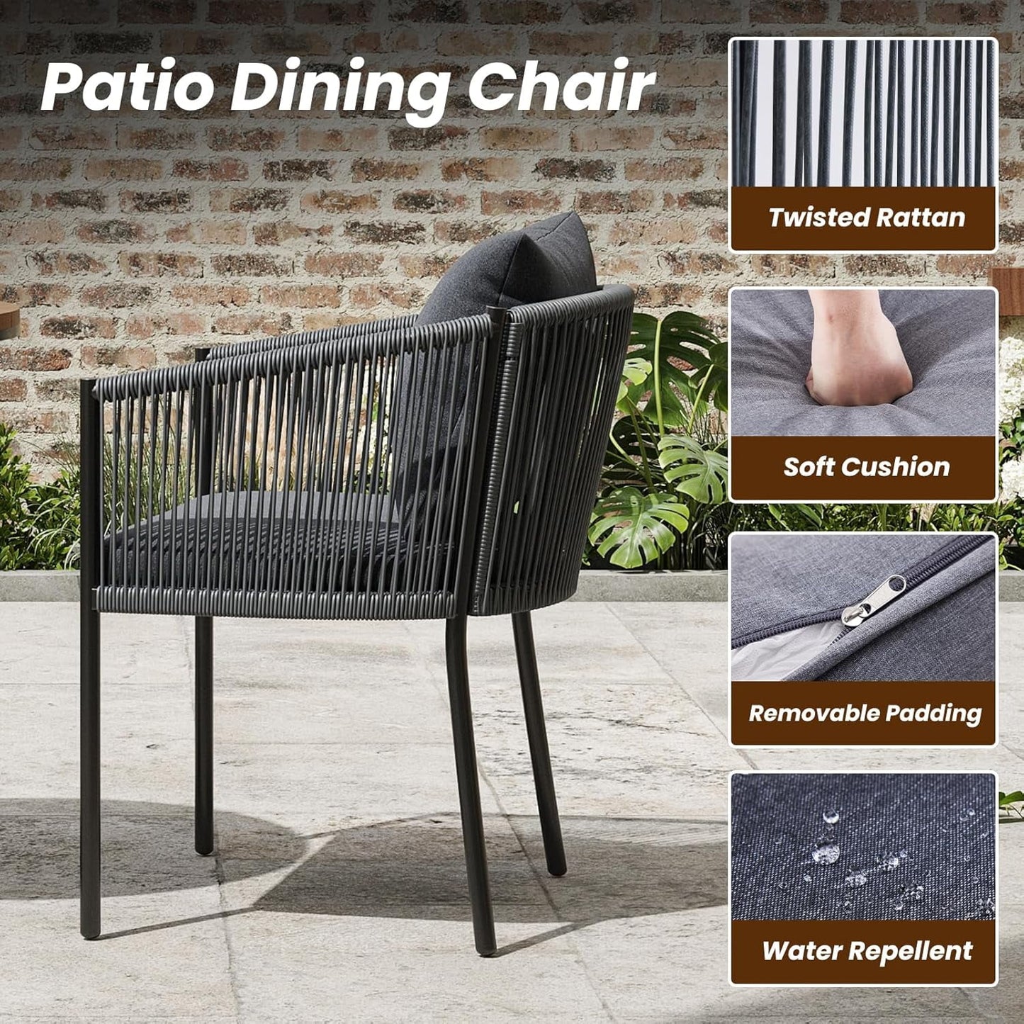 Farini Outdoor Furniture Set for 2, Outdoor Dining Set Patio Chairs 2 Piece, Rattan Wicker Patio Furniture Chairs with Cushions for Garden, Deck, Backyard, Poolside