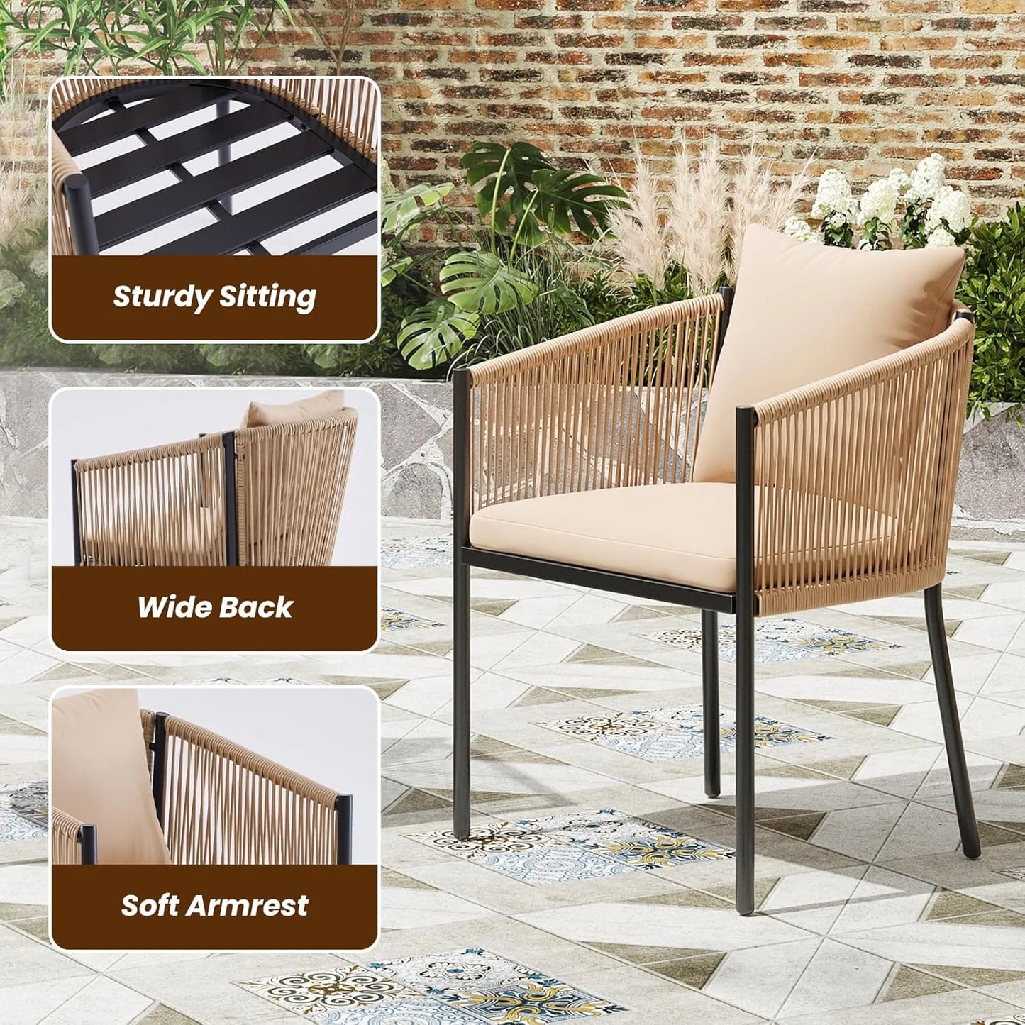 Farini Outdoor Furniture Set for 2, Outdoor Dining Set Patio Chairs 2 Piece, Rattan Wicker Patio Furniture Chairs with Cushions for Garden, Deck, Backyard, Poolside