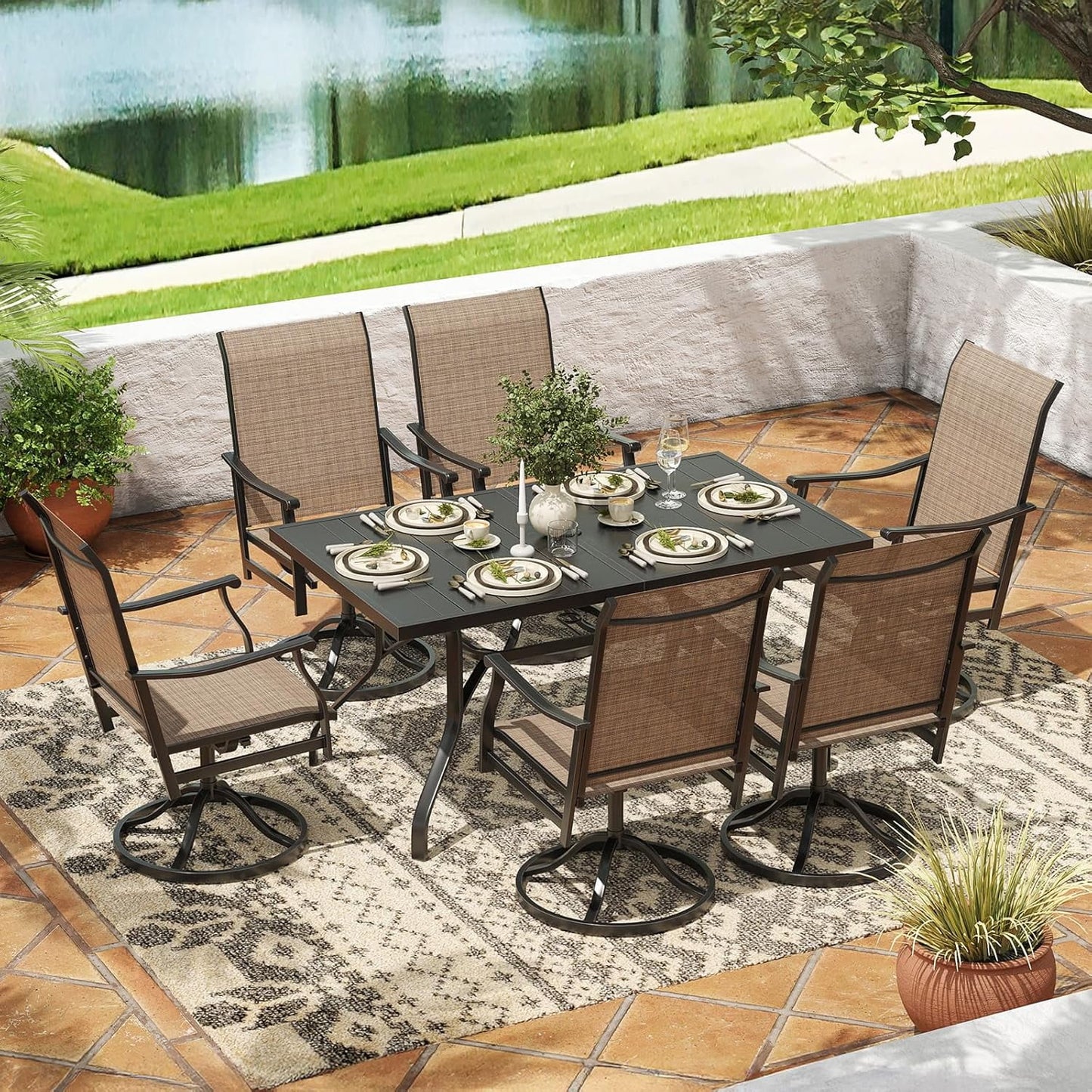 Farini Outdoor Dining Chairs Set, 360°Swivel Patio Dining Chair with Textilene Fabric, Outdoor Metal Armchair All Weather Resistant, Ergonomic Comfort, Perfect for Patio, Backyard, Balcony