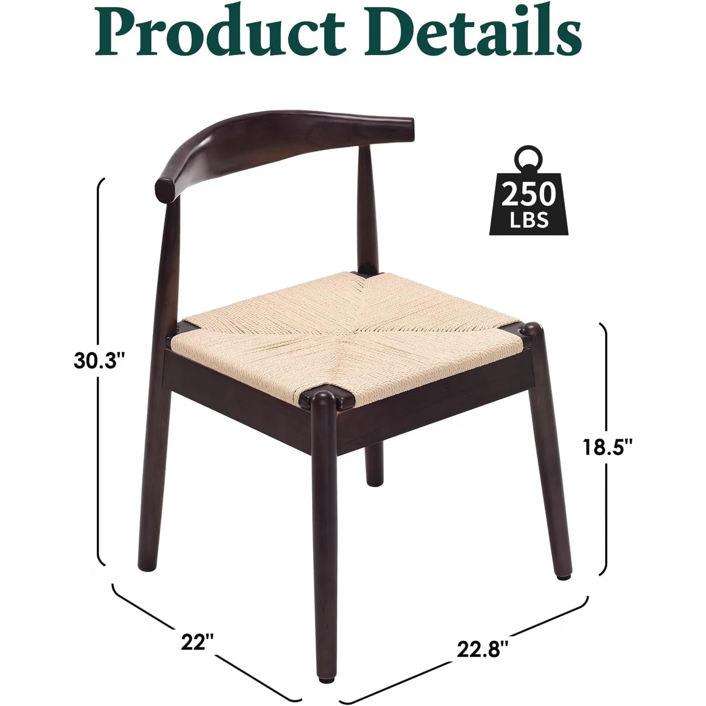 Farini Mid-Century Dining Chairs Set of 4, Solid Wood Frame & Woven Leather Seats, Latte-Beige
