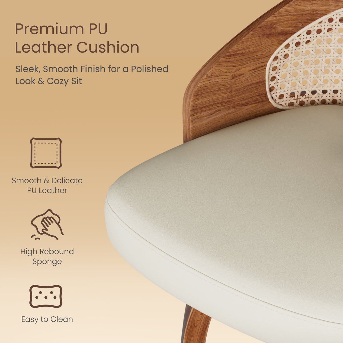 Farini Swivel Bar Stools Set of 2, Upholstered PU Leather Stools with Rattan Back & Footrest, 26" Counter Height for Kitchen Island, Bar, or Dining Room, Beige
