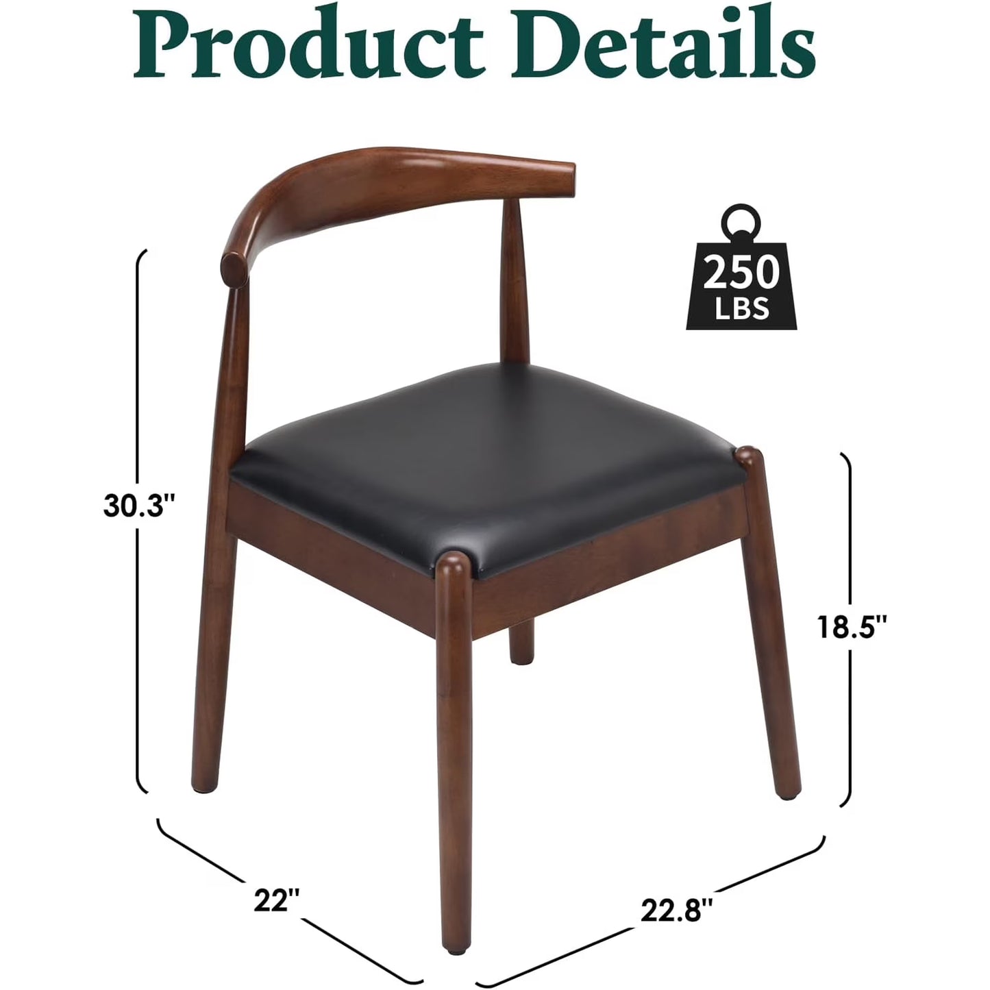 Farini Mid-Century Dining Chairs Set of 2, Solid Wood Frame & PU Leather Upholstered Seats, Walnut-Black