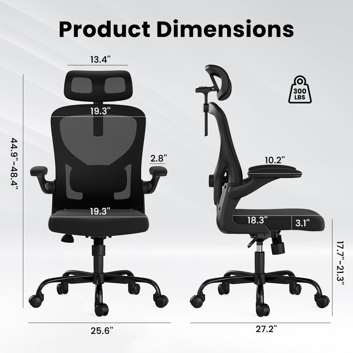 Farini Ergonomic Office Chair,Home Office Desk Chair with Adjustable Lumbar Support and Armrests,Comfy Computer Desk Chair with Headrest,for Home and Office