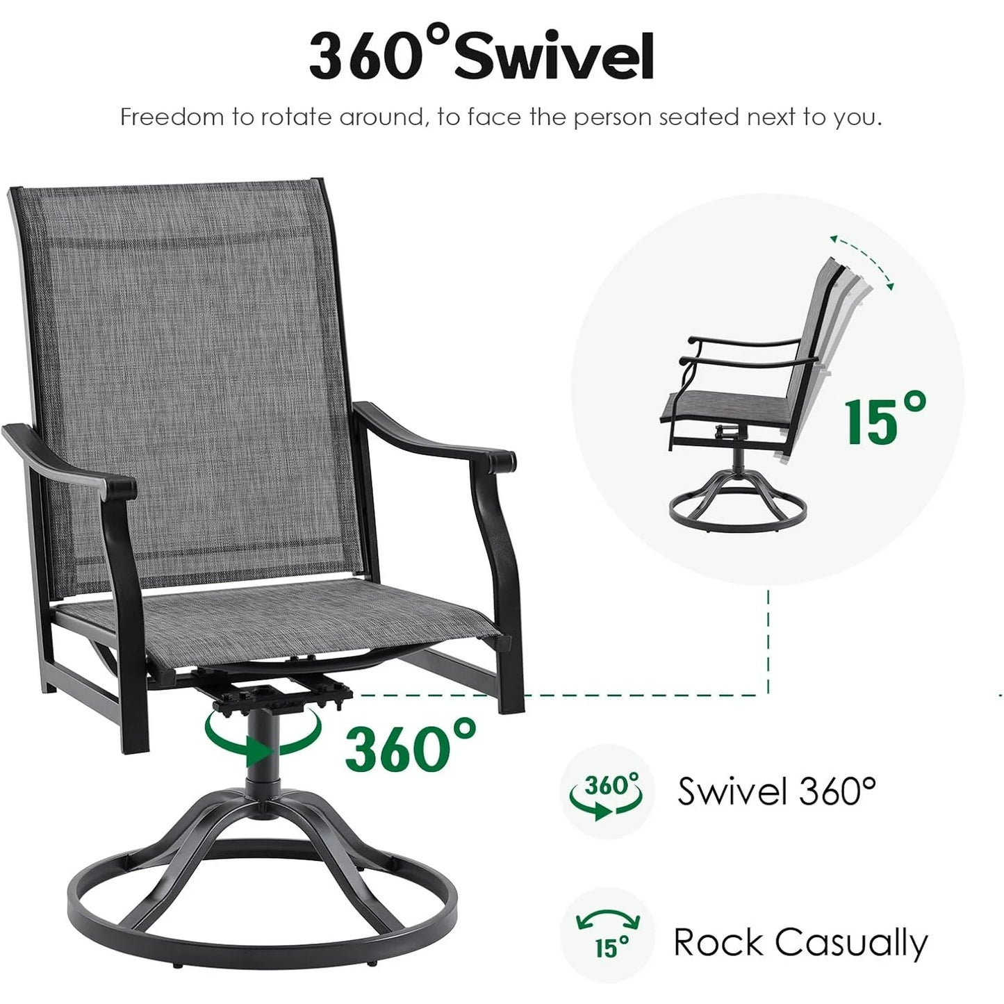 Farini Outdoor Dining Chairs Set, 360°Swivel Patio Dining Chair with Textilene Fabric, Outdoor Metal Armchair All Weather Resistant, Ergonomic Comfort, Perfect for Patio, Backyard, Balcony