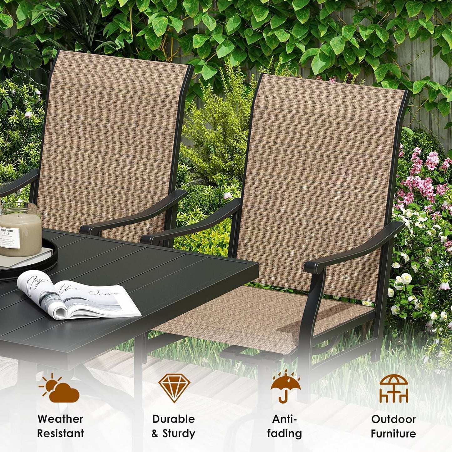 Farini Outdoor Dining Chairs Set, 360°Swivel Patio Dining Chair with Textilene Fabric, Outdoor Metal Armchair All Weather Resistant, Ergonomic Comfort, Perfect for Patio, Backyard, Balcony