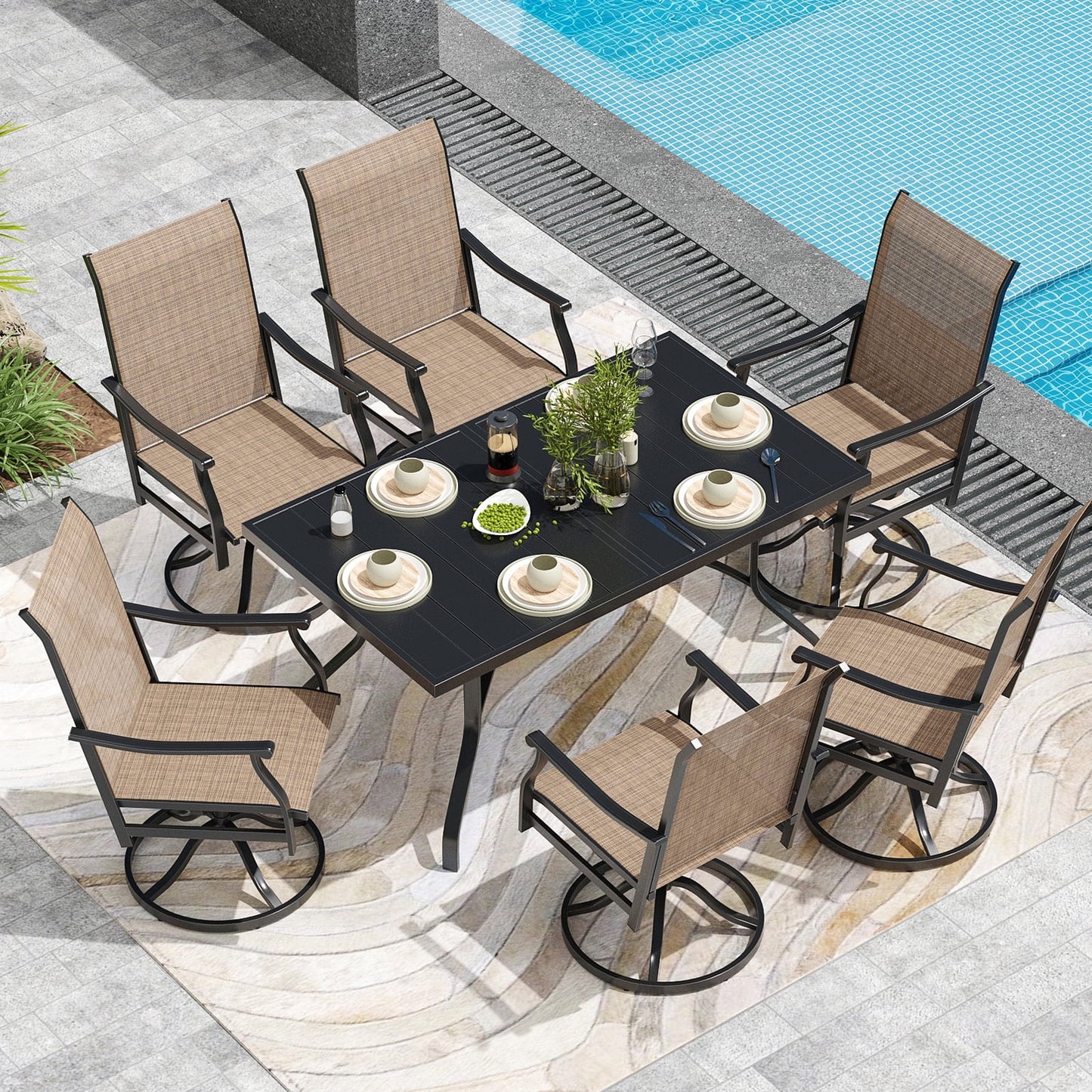 Farini Patio Dining Table, Square Outdoor Dining Table with 1.57" Umbrella Hole for Patio Graden Backyard and Poolside