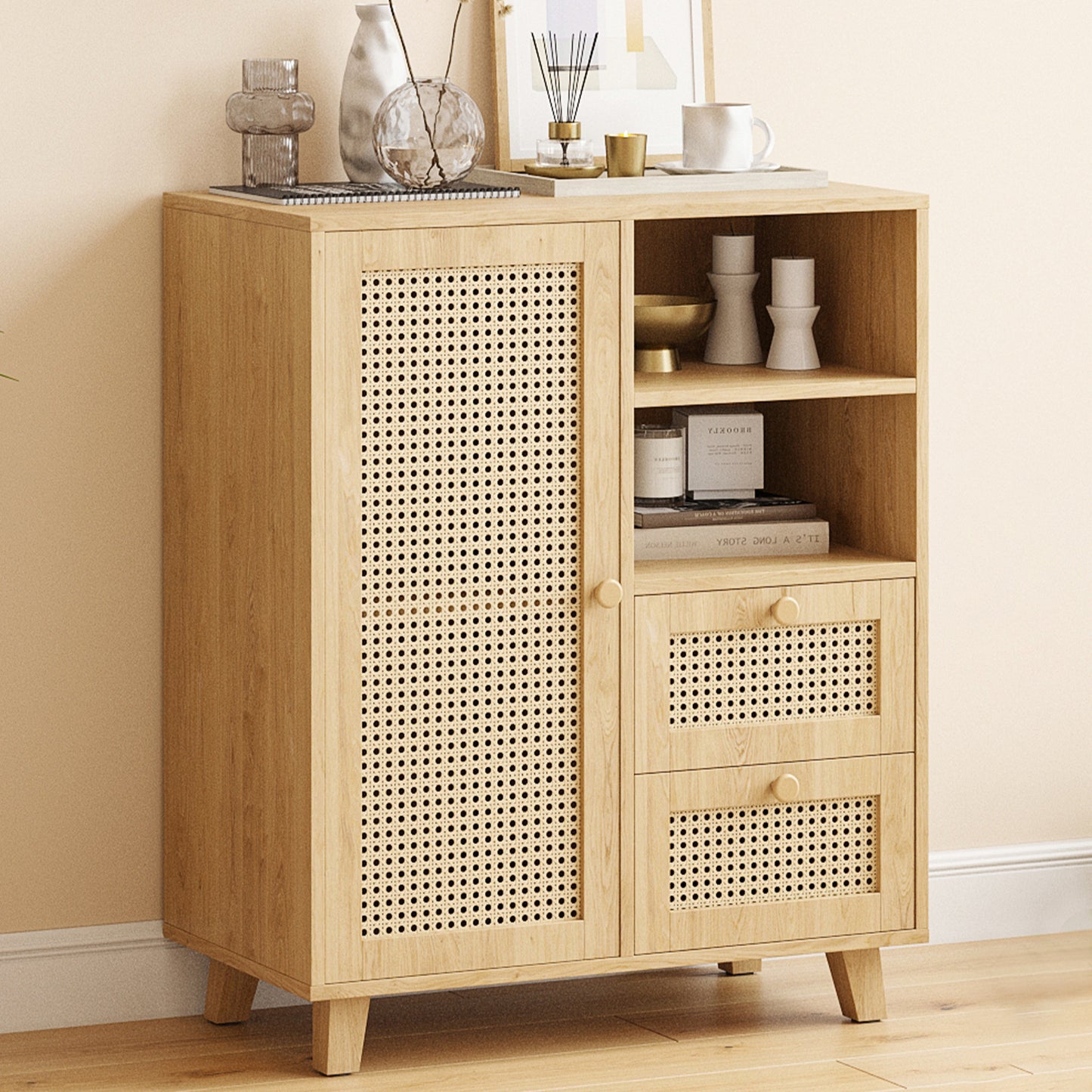 Farini Sideboard Buffet Cabinet, Accent Cabinet with Drawers and Adjustable Shelf for Kitchen, Living Room, Entryway