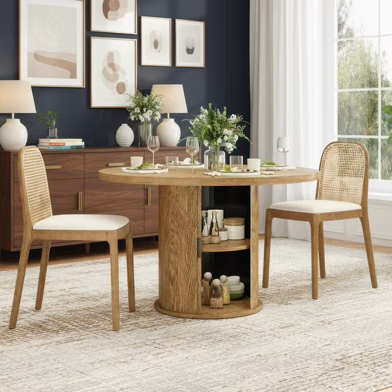 Farini 43" Round Dining Table, Modern Wood Kitchen Table with Hidden Storage & Metal Base, Seats 4, for Dining Room or Kitchen, Walnut