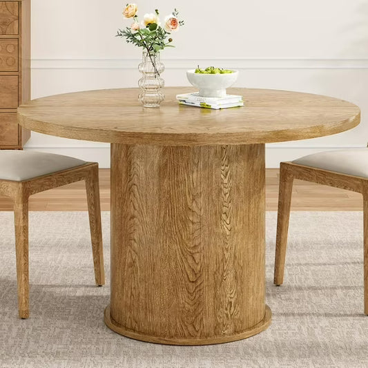 Farini 43" Round Dining Table, Modern Wood Kitchen Table with Metal Base, Seats 4, for Dining Room or Kitchen, Walnut
