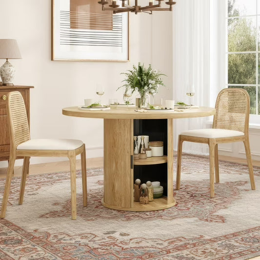 Farini 43" Round Dining Table, Modern Wood Kitchen Table with Hidden Storage & Metal Base, Seats 4, for Dining Room or Kitchen, Natural