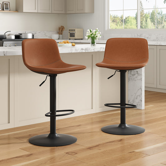 Farini Adjustable Bar Stools Set of 2, Modern Swivel Bar Stools, Bar Height Stools with Back Support, Pu Leather Bar Stool for Kitchen Island Counter