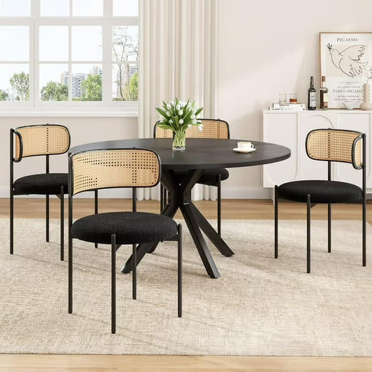 Farini Mid-Century Modern Dining Set, 47" Round Wood Kitchen Table & 4 Upholstered Chairs, Seats 4-6, for Kitchen, Dining Room, Black