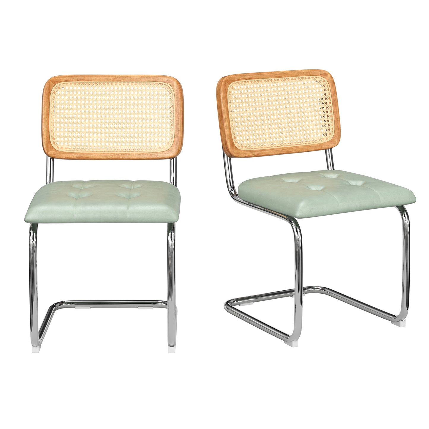 Farini Dining Chairs Set of 2, Mid-Century Modern Kitchen Chairs with Rattan Backrest & Velvet Upholstery