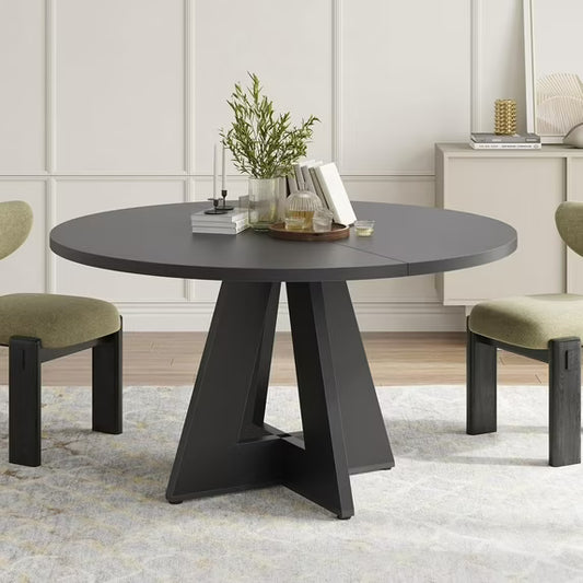 Farini 47" Round Dining Table,Wooden Kitchen Table with Metal Base, Seats 4–7, for Dining Room, Kitchen & Living Room, Black